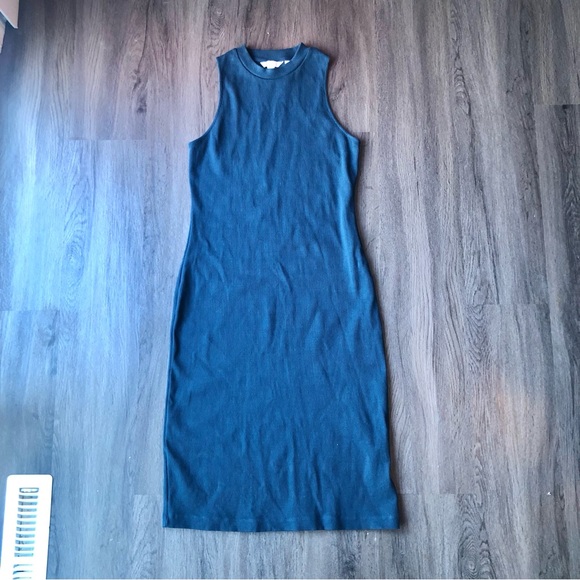 Boden Ribbed Bodycon Midi Dress Dark Blue Size 8P 90s Contemporary High Neck - Picture 2 of 8